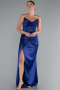 Robe De Soirée Satin Longue Bleu Marine ABU6141
