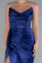 Robe De Soirée Satin Longue Bleu Marine ABU6141