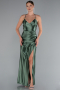 Robe De Soirée Satin Longue Vert Pistache ABU2800
