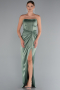 Robe De Soirée Satin Longue Vert Pistache ABU3474