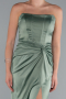 Robe De Soirée Satin Longue Vert Pistache ABU3474