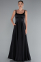 Robe de Soirée Longue Satin Noir ABU5059