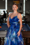 Robe de Soirée Longue Bleu Saxe ABU5053