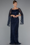 Robe de Soirée Longue Perlé Bleu Marine ABU5066