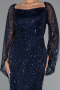 Robe de Soirée Longue Perlé Bleu Marine ABU5066