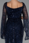Robe de Soirée Longue Perlé Bleu Marine ABU5066