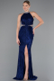 Robe de Soirée Longue Bleu Saxe ABU4324