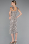 Robe De Soirée Midi Squameuse Beige ABK2377