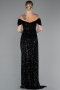 Robe de Soirée Longue Squameuse Noir ABU4843