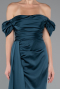 Robe De Fiançaille Satin Longue Vert Pétrole ABU1606