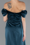 Robe De Fiançaille Satin Longue Vert Pétrole ABU1606