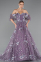 Robe de Fiançailles Design Personnalisé Longue Lavande ABU5074