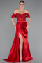 Robe de Soirée Longue Satin Rouge ABU6140