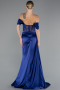 Robe De Soirée Satin Longue Bleu Marine ABU6140