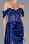 Robe De Soirée Satin Longue Bleu Marine ABU6140