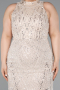 Robe de Soirée Grande Taille Longue Perlé Beige ABU5063