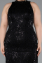 Robe de Soirée Grande Taille Longue Perlé Noir ABU5063