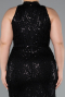 Robe de Soirée Grande Taille Longue Perlé Noir ABU5063