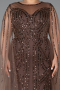Robe De Fiançailles Grande Taille Longue Perlé Brun ABU5050