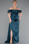 Robe De Soirée Grande Taille Satin Longue Vert Pétrole ABU1626