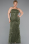 Robe De Soirée Grande Taille Longue Perlé Kaki ABU5010