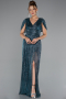 Robe de Soirée Longue Vert Pétrole ABU5098