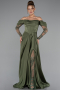 Robe De Soirée Satin Longue Kaki ABU5054