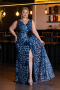 Robe De Soirée Grande Taille Longue Bleu ABU5018