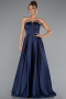 Robe de Soirée Longue Satin Bleu Marine ABU5105