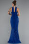 Robe de Soirée Longue Perlé Bleu Saxe ABU5131