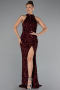 Robe de Soirée Longue Squameuse Rouge Bordeaux ABU5135