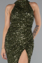 Robe de Soirée Longue Squameuse Kaki ABU5135