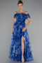 Robe de Soirée Longue Bleu Saxe ABU5133