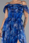Robe de Soirée Longue Bleu Saxe ABU5133