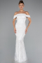 Robe de Soirée Longue Perlé Blanc ABU5137