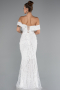 Robe de Soirée Longue Perlé Blanc ABU5137