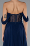 Robe De Soirée Mousseline Longue Bleu Marine ABU3310
