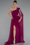 Robe de Soirée Longue Mousseline Prune ABU5144