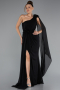 Robe de Soirée Longue Mousseline Noir ABU5144