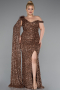 Robe de Soirée Grande Taille Longue Squameuse Cuivre ABU5151