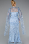 Robe De Fiançailles Grande Taille Longue Perlé Bleu clair ABU5153