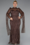 Robe De Fiançailles Grande Taille Longue Perlé Brun ABU5153
