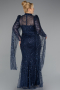 Robe De Fiançailles Grande Taille Longue Perlé Bleu Marine ABU5153