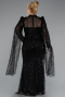 Robe De Fiançailles Grande Taille Longue Perlé Noir ABU5153