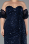 Robe De Soirée Grande Taille Longue Squameuse Bleu Marine ABU5077