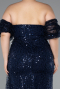 Robe De Soirée Grande Taille Longue Squameuse Bleu Marine ABU5077