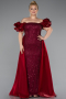 Robe de Soirée Grande Taille Longue Perlé Rouge Bordeaux ABU5155