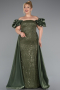 Robe de Soirée Grande Taille Longue Perlé Kaki ABU5155