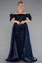Robe de Soirée Grande Taille Longue Perlé Bleu Marine ABU5155