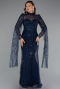 Robe de Soirée Longue Perlé Bleu Marine ABU5152